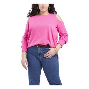 VINCE CAMUTO Womens Cold Shoulder Long Sleeve With Snap Buttons Crew Neck Top